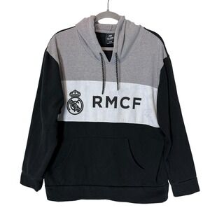 Real Madrid Sweatshirt Mens Large Gray Black Soccer RMCF Colorblock Hoodie